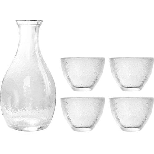 Japanese Crystal Sake Set Transparent Glass Wine Pot Small Cup Handmade Frosting Cold Bottle Home Party Drinkware