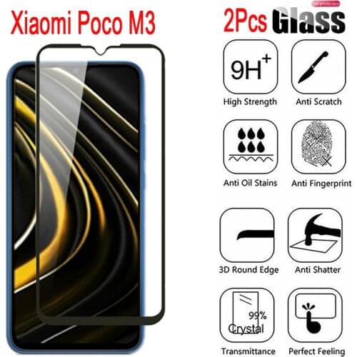 2-1Pcs Galss For Xiaomi Poco M3 M 3 M2010J19CG M2010J19CT 9H Phone Protector Cover For PoKo Poco M3 Galss Screen Protective Film