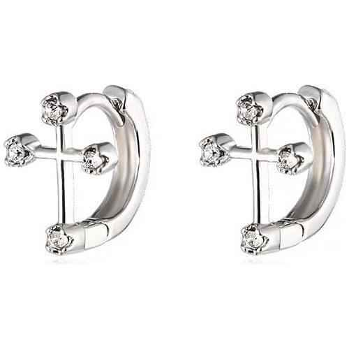 2021 Delicate 925 Sterling Silver Mini Cross Shaped Huggie Hoop Earring With Cz Paved For Girl Women Fashion Party Jewelry Gift