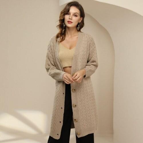 Ladies Knitted V-neck Cardigan Mid-length Casual Loose Single-breasted Sweaters Coat Female Outwear Womens Autumn Winter Sueter