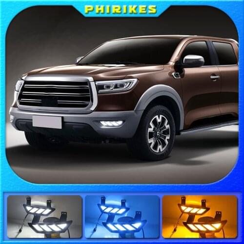 1 Pair For Great Wall POWER PEAK PERFECT 2019 2020 Car LED Daytime Running Lights with Turn Signal Yellow Style 12V DRL