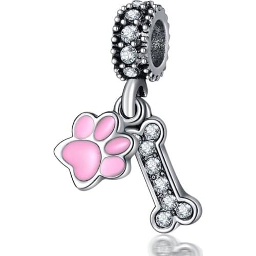 1Pcs New Cute Footprint Bones Pendant DIY Beads Suitable for Original Pandora Charm Bracelet Ladies Jewelry Making Gifts