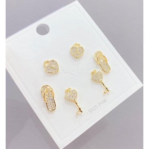 2021 New Design 6 Pcs 14K Gold Plated Heat Stud Earrings Luxury Jewelry Cubic Zircon Key Earrings