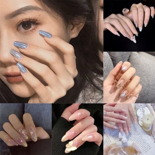 24Pcs/Box Charming Pink Flame Short Ballet Wearable Fake Nails press on Square Head Full Cover Detachable Finished Fingernails