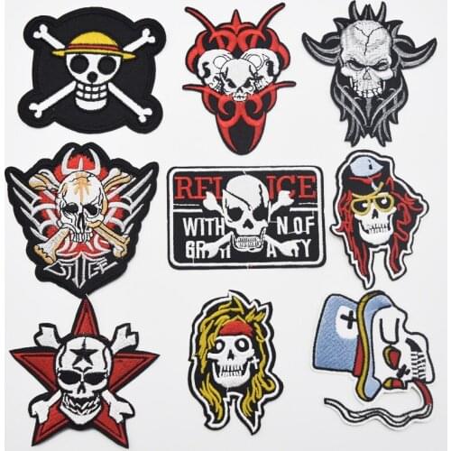90PCS/set Skulls Badge Iron On Patches Embroidered Clothes Applique Trim 9 Designs