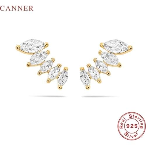 CANNER Earrings For Women 925 Sterling Silver Pendientes Diamond Inlaid Petals In HorseS Eye Piercing Stud Earrings Jewelry