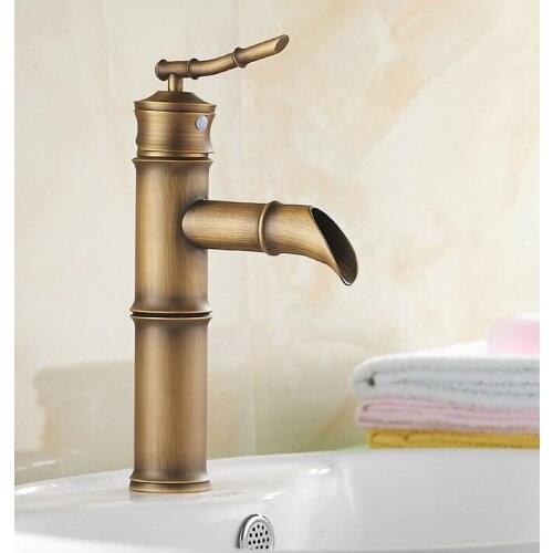 Bamboo Style Vintage Retro Antique Brass Bathroom Sink Basin Mixer Tap Faucet One Hole Single Handle mnf218