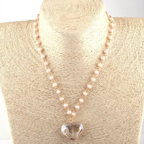 Free Shipping Fashion 6mm Glass Crystal Bead Link Glass Heart Pendan Ethnic Necklace