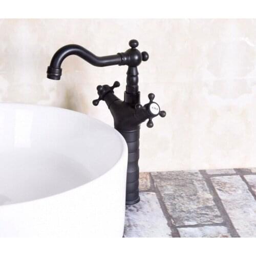 Black Oil Rubbed Brass Single Hole Swivel Spout Kitchen Sink Bathroom Vessel Basin Faucet Hot & Cold Handles Mixer Tap anf140