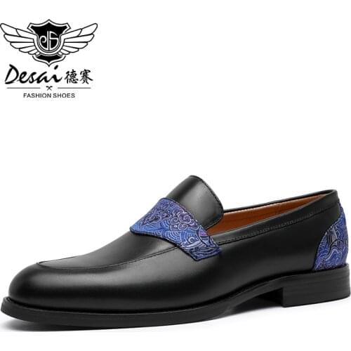 DESAI Men Loafers Genuine Leather Shoes Top Quality Easy Wear No Lace Up Fashion Casual Chinese Style Embroidery 2021 New