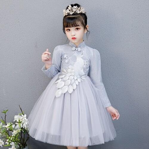 Kids Evening Gowns For Wedding First Communion Dress comunion Lace Embroidery New Year dress Princess Model Show Banquet Dress