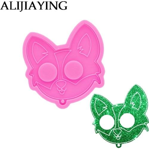 DY1045 Shiny Fox Head Self-defense Keychain Pendant Resin Molds, Epoxy Clay Polymer Mould, Mold Resin Craft Silicone