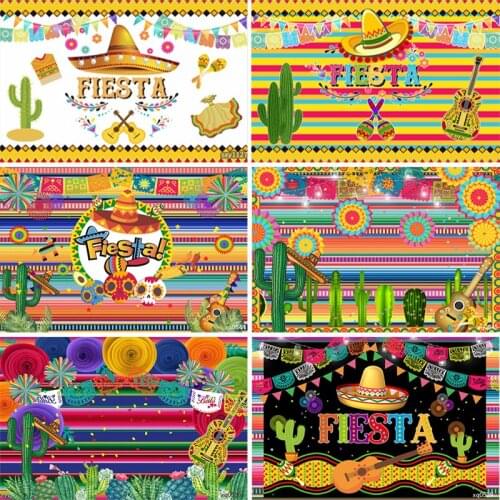 Mexican Fiesta Theme Photography Backgrounds Cactus Pattern Flowers Adult Birthday Party Backdrops For Photo Studio Custom
