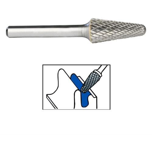 SL-4 Double Cut Tungsten Carbide Rotary Burr Bit, 14 Degree Taper Shape with Radius End 1/4" Shank Bur for Rotary Die Grinder