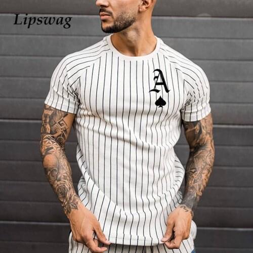 Vintage poker Stripe Print Short Sleeve T Shirt Men Fashion O-Neck Tee 2021 Summer New Casual Harajuku Mens Streetwear Plus Size
