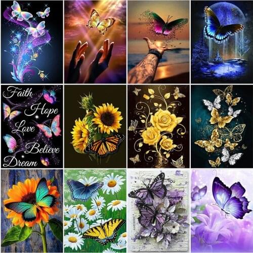 HUACAN 5D Full Square Diamond Painting Butterfly Cross Stitch Kits Embroidery Needlework Sets Diamond Mosaic Animal Wall Art
