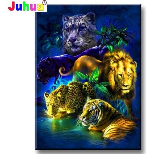100% Crystal Round square Diamond Painting Tiger Lion Leopard Diamond Mosaic Full diamond Home Decoration Picture Of Rhinestone