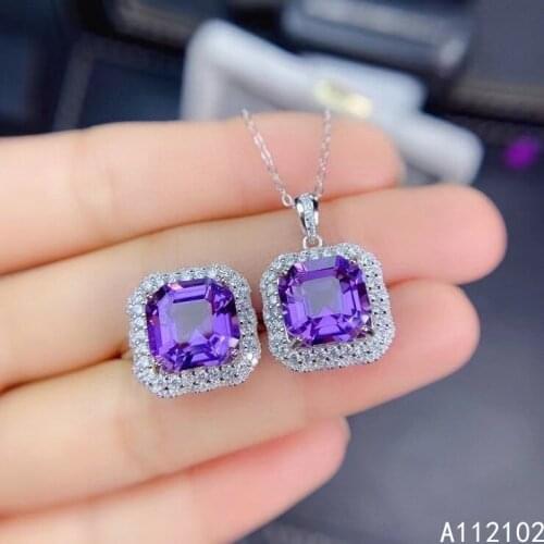KJJEAXCMY fine jewelry 925 sterling silver inlaid natural natural Amethyst trendy girl new ring pendant set support test