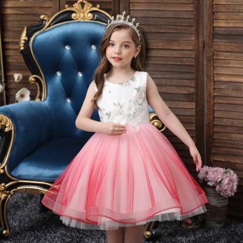 Summer Baby Girl High-Waist Midi Sleeveless Dress Round Collar Mesh Hem Princess Back Zipper Bowknot Casual Dresses