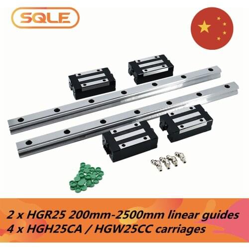 Linear Guides 2 pcs HGH25 / HGR25 200-2500mm linear rails + 4 pcs HGH25CA / HGW25CC slides carriages for CNC Router