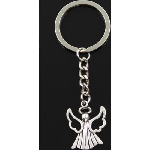 Fashion 30mm Key Ring Metal Key Chain Keychain Jewelry Antique Silver Color Plated Praying Angel 26x21mm Pendant