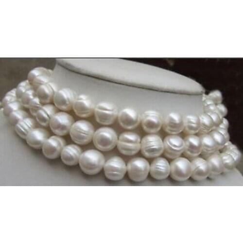 Natural Huge south sea 9-10mm white pearl necklace 50"A