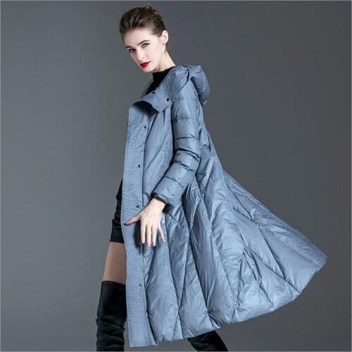 New Collection Women Over the knee Duck Down Coat Windproof Collar Women Parka Womens Winter Jacket Long Female Blue Coats Gift