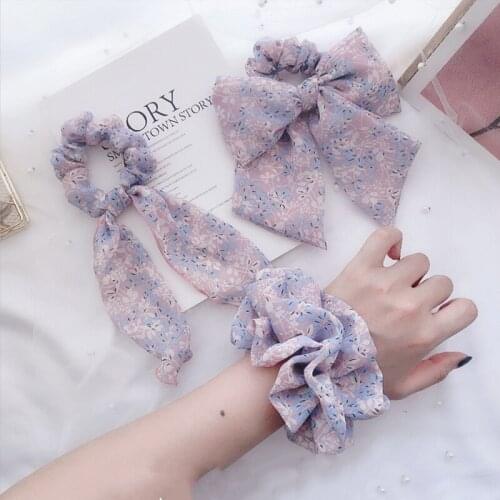 New Purple Floral Bowknot Large Intestine Hair Ties Streamer Simple Retro Girl Headdress for Women Fashion Hair Accessories