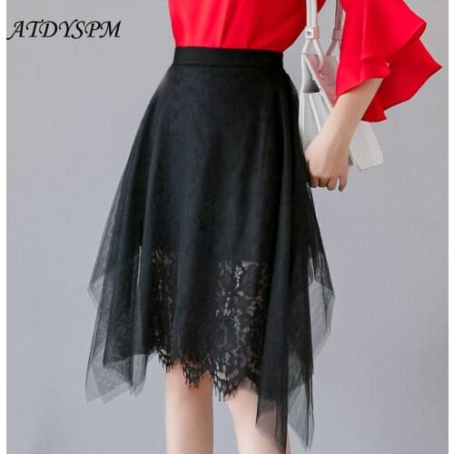 New Princess Skirts Women Elegant Black Lace Mesh Stitching Irregular A-Line Skirts Ladies Streetwear Casual Club Party Skirts