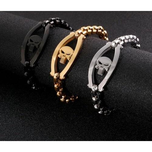 New Stainless Steel Skull Chain Bracelet Man Personality Box Chain 316L 8MM Hiphop Bracelet Jewelry Accessories