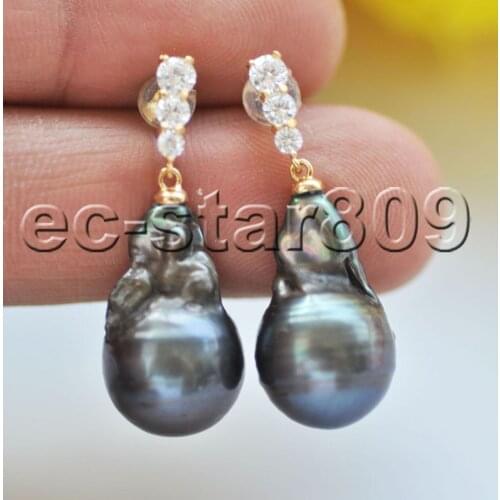 P7113 20mm Black Drop Keshi Reborn Pearl Dangle Earring CZ