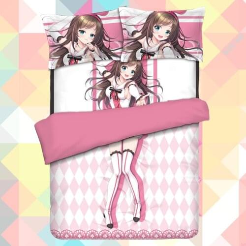 Anime Cartoon kizuna ai Quilt Cover Soft Printed Bedding Set With Pillow Cases Bed Sheet Duvet Cover Set 4pc No.CP170010