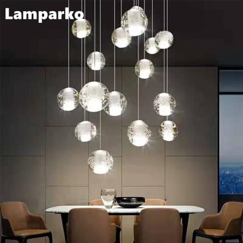 Nordic Luxury Pendant Light for Stair Home Decor LED Crystal Hanging Lamp Kitchen Island Suspension Lighting Indoor Bar Lamp