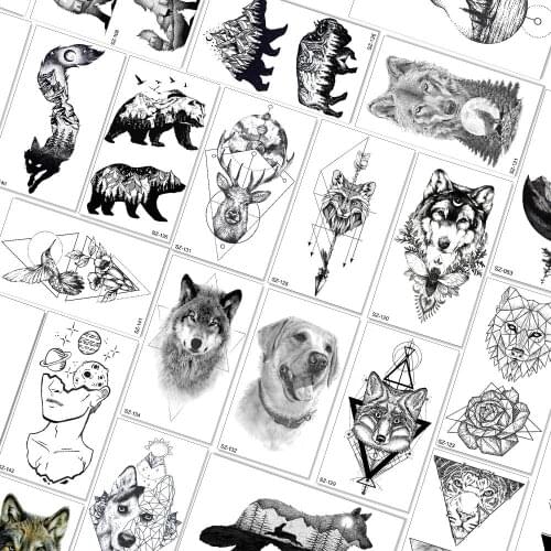 QUCIOUS Geometric Tribal Wolf Fox Temporary Tattoos Body Art Planets Tatoos Paper For Men Women Waterproof Fake Tattoo Stickers