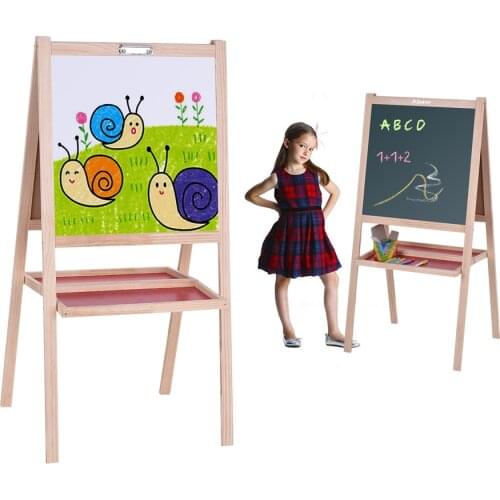 Folding Kids Wooden Double-sided Art Easel with Magnetic Dry-erase Board on One Side Chalkboard Learning Education Toys for Kids