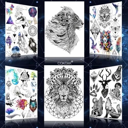 COKTAK Men Sexy Lion India Black Animals Tattoos Temporary For Men Women Body Arm Tattoo 3D Big Fake Waterproof Tatoo Sticker