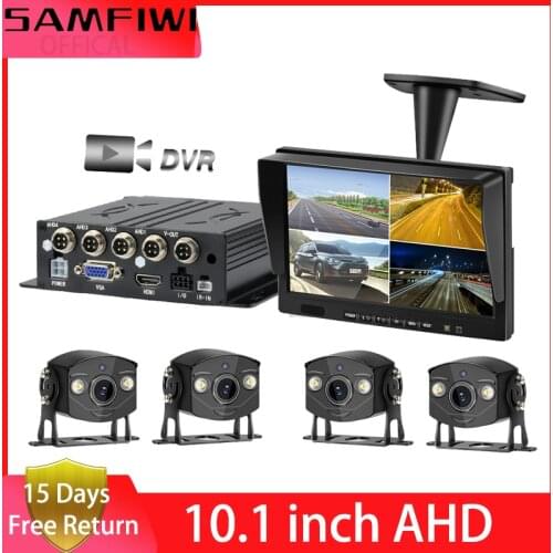 AHD 4ch Recorder DVR 10.1 inch Car Monitor Vehicle Truck Night Vision Rear View Camera Security Surveillance Split Screen Quad