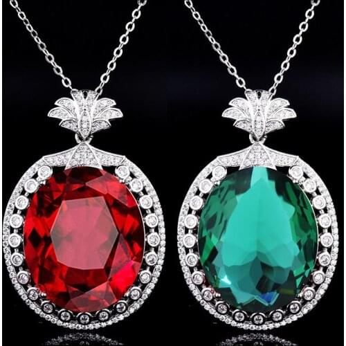 Vintage Luxury Jewelry Inlay Oval Big Zircon Geometric Coconut Head Pendant Necklace Womens Wedding Party High Grade Choker