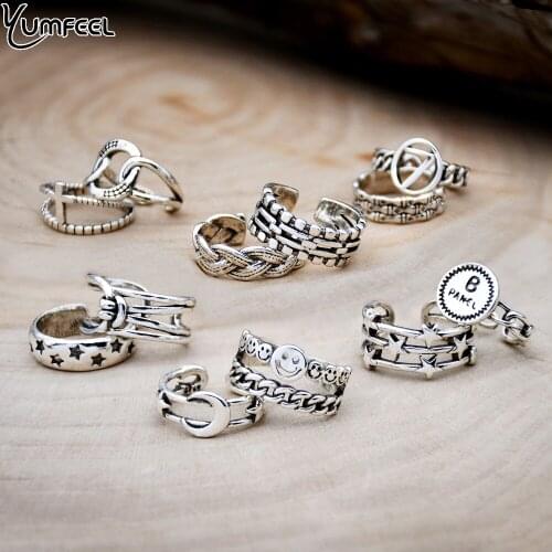 Yumfeel Brand New Vintage Silver Rings 12 Model Choice Bohemian Geometry Shaped Rings Women