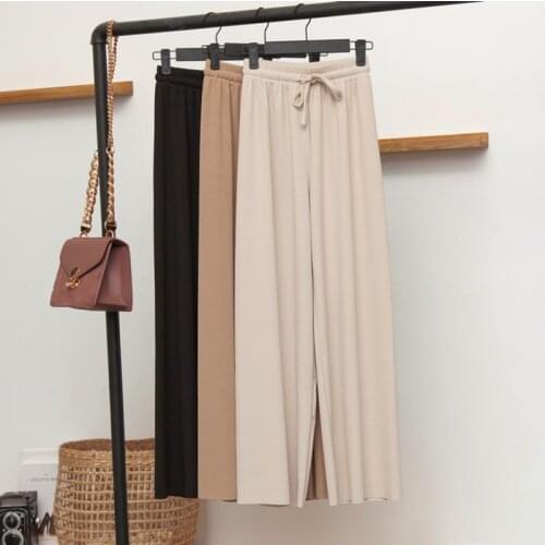 2021 New High Waist Soft Comfort Womens Pants Casual Spring Summer Woman Pants Ice Silk Ankle-Length Trousers Female Pants