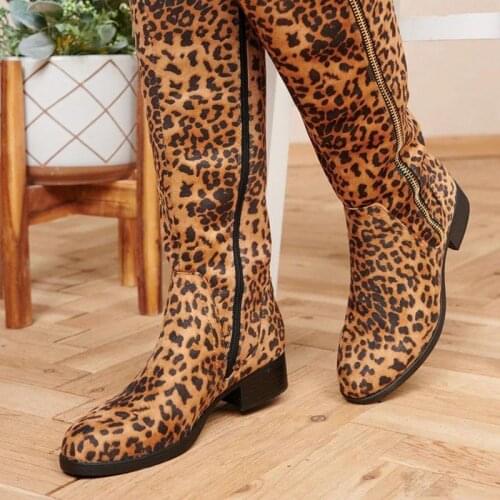 Women Leopard Print Boots 2021 Autumn Winter Ladies Fashion Flat Bottom Boots Shoes Over The Knee Thigh High Suede Long Boots934