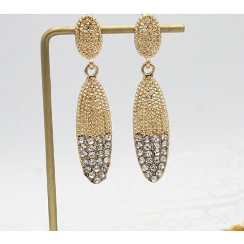 Clear Crystal Embellished Thin Oval Dangle Earrings for Women Gold Silver 2 Colors Option Free Shipping Fashion Jewelry