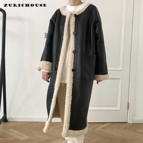 ZURICHOUSE Artificial Lamb Wool Winter Coat Women Oversized Long Faux Leather Jacket Casual Loose Thick Warm Outwear Tops Female