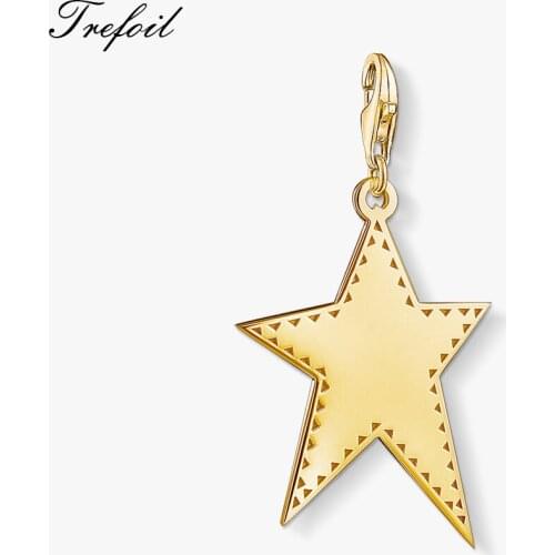 Golden Star Charms Pendant,2019 Fashion Jewelry 925 Sterling Silver Hyperbol Gift For Women Men Fit Bracelet Necklace 2019