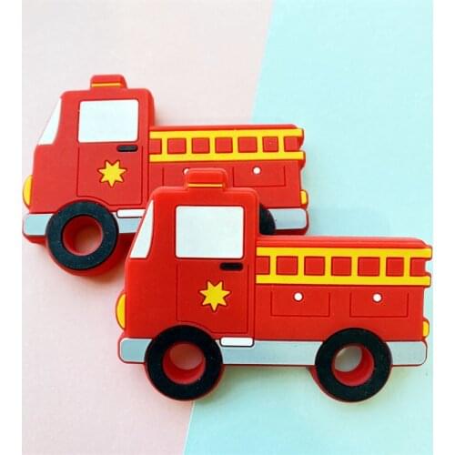 1PCS BPA Free Silicone beads fire truck Teething Necklace Food Grade Infant Chewable Toys Baby Teether