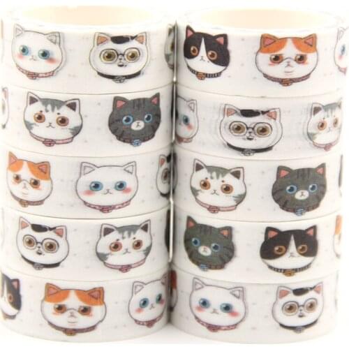 10PCS/lot 15MM*5M Cute Kawaii Adorable Cat Adhesive Paper Washi Tape Masking Tape DIY Scrapbooking Stick Label