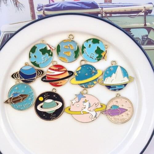 10pcs/lot Planet Enamel Mercury Spacecraft Jupiter Charms for DIY Earring Jewelry Handmade Headwear accessories Finding XL779