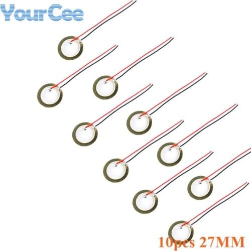 10Pcs Piezoelectric Piezo Ceramic Wafer Plate Dia 27mm For Buzzer Loudspeaker Sensor with Wire