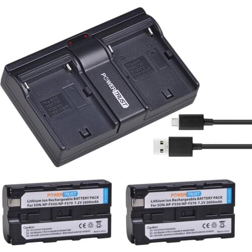 2Pcs 2600mAh NP-F550 NP-F570 Rechargeable Battery and Dual Charger for Sony Sony NP-F330 NP-F530 NP-F570 NP-F730 NP-F750 Hi-8