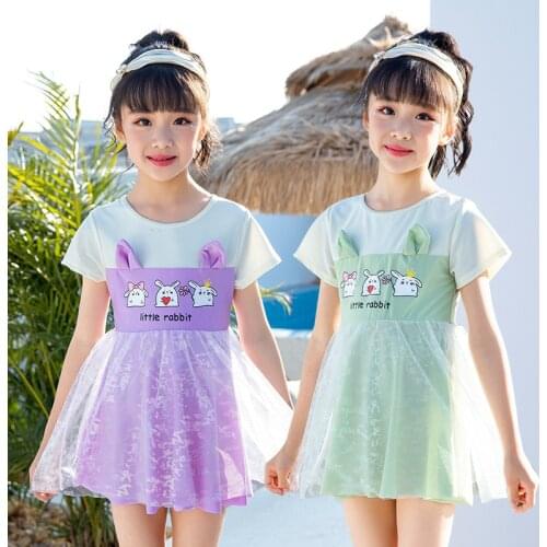 2021 New Fashion Print Cute Girls Swimwear 4-8 Years Old Little Girl Princess Dress Lace Childrens Swimwear